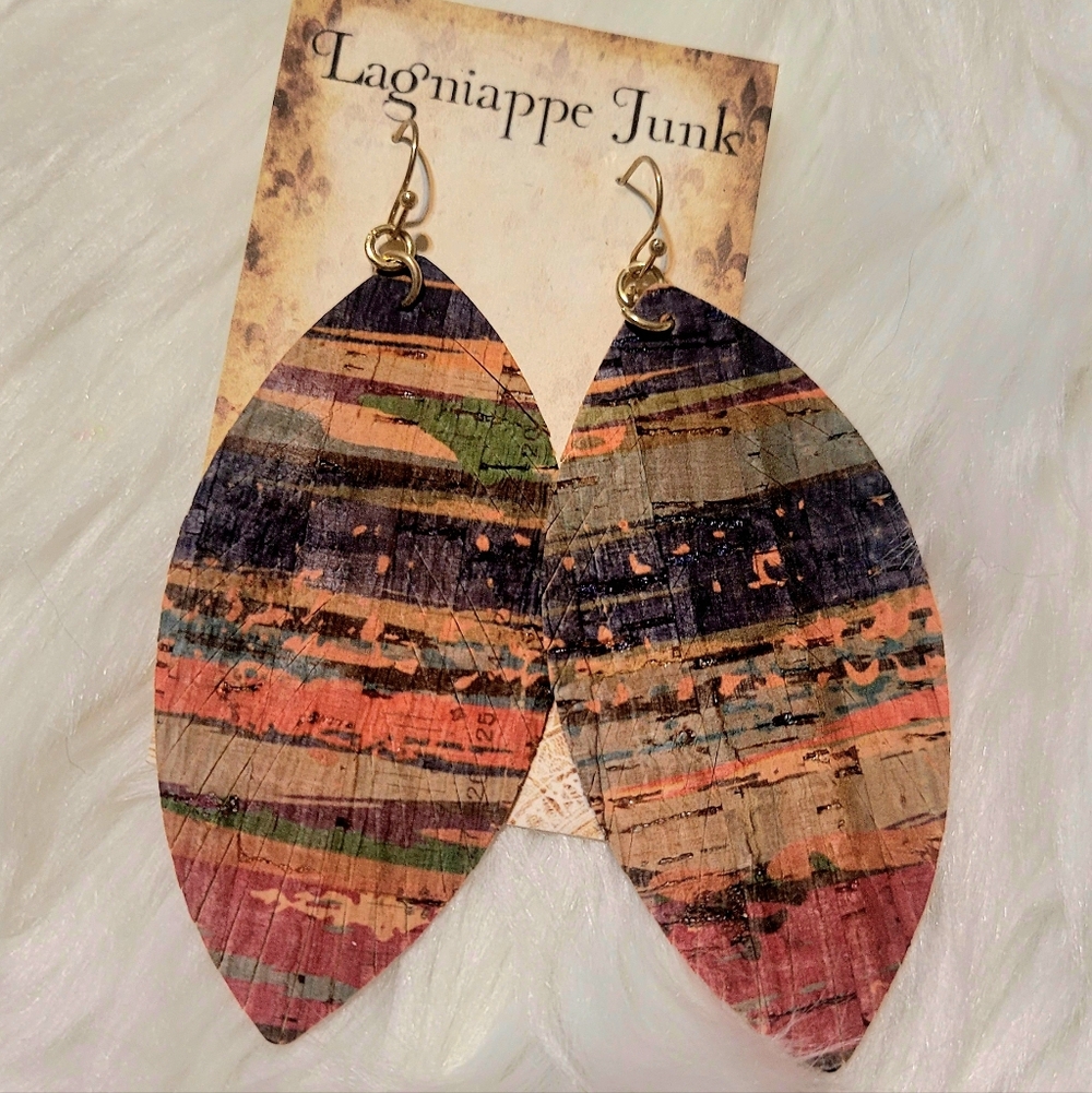 Multicolor Leaf-Shaped Cork Earrings